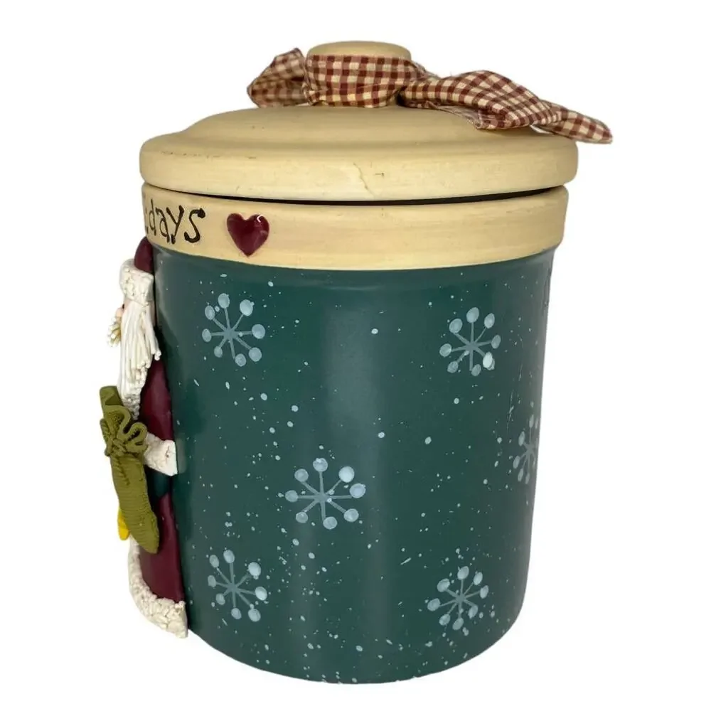Happy Holidays Santa Cookie Jar Ceramic Pottery
